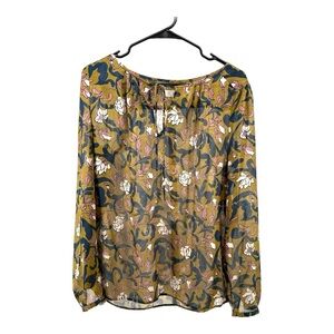 LOFT | Women’s M Medium Pullover Flowy Top Tie Neck Multi Floral Print Sheer